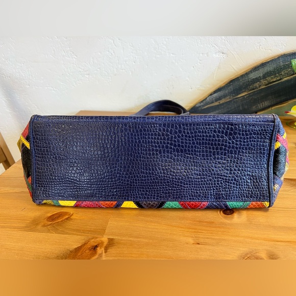 1980’s Unique Colorful Patchwork Leather Tote. Made in Italy - Picture 6 of 9